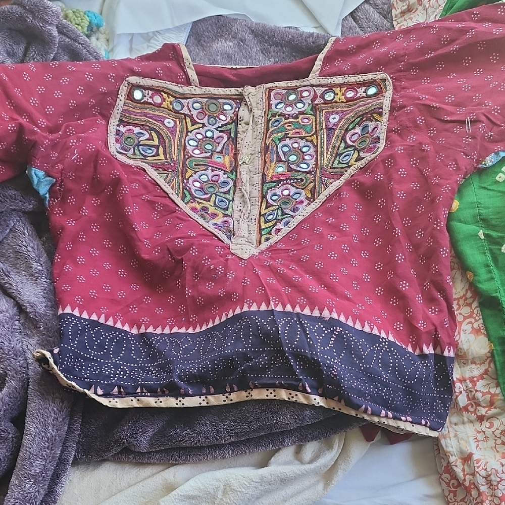 Bohemian Embroidered Burgundy Blouse